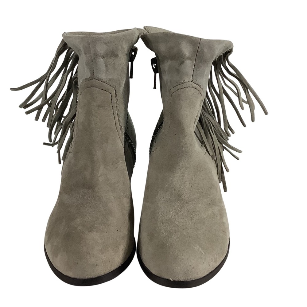 Sam Edelman Louie Fringe Ankle Boots Putty Grey Suede Western Booties 8M